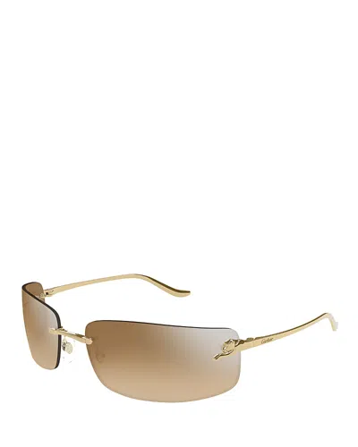 Cartier Panthere Classic Platinum Plated Rectangular Sunglasses, 71mm In Gold