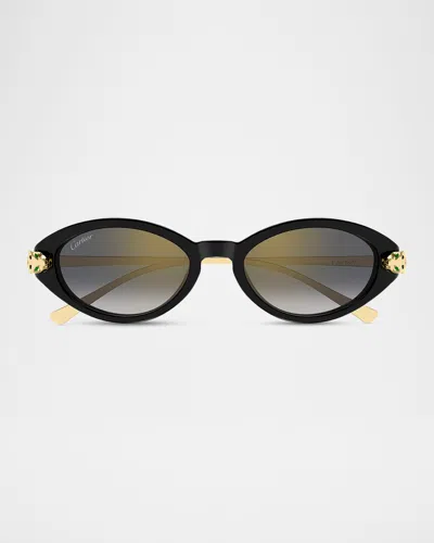 Cartier Panthère De  52mm Oval Sunglasses In Black
