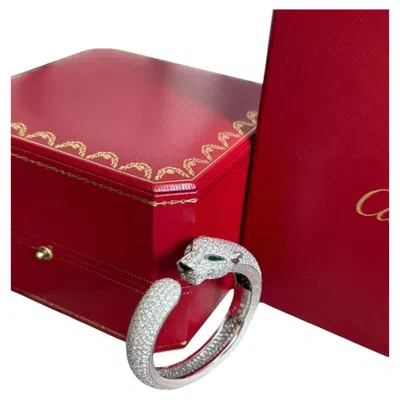 Pre-owned Cartier Panthère De  Bracelet Pavé Diamonds Emeralds Onyx Size 16 In Black