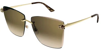 Cartier Panthere De  Brown Gold Gradient Flash Butterfly Ladies Sunglasses Ct0397s 002 61 In Green
