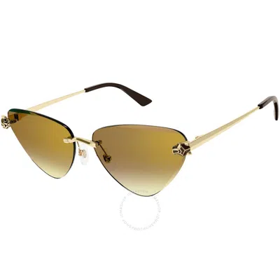 Cartier Panthere De  Brown Gradient Gold Flash Cat Eye Ladies Sunglasses Ct0399s 003 62