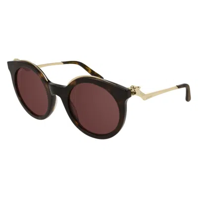 Cartier Panthere De  Burgundy Phantos Ladies Sunglasses Ct0118s 002 52 In Red