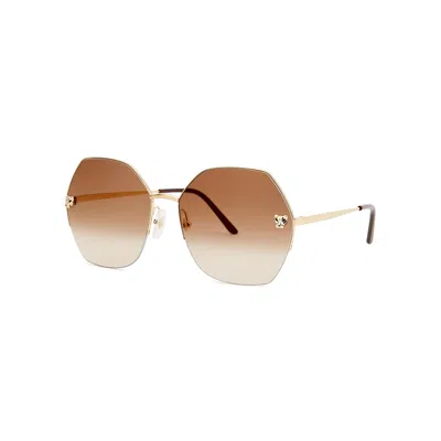 Cartier Panthère De  Gold-tone Oversized, Sunglasses, Half Rim