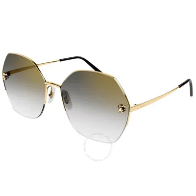 Cartier Panthere De  Grey Gradient Mirror Geometric Ladies Sunglasses Ct0332s 001 62 In Gold