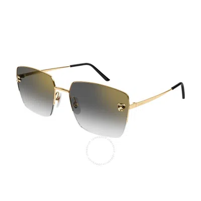 Cartier Panthere De  Grey Gradient Rectangular Ladies Sunglasses Ct0333s 001 59