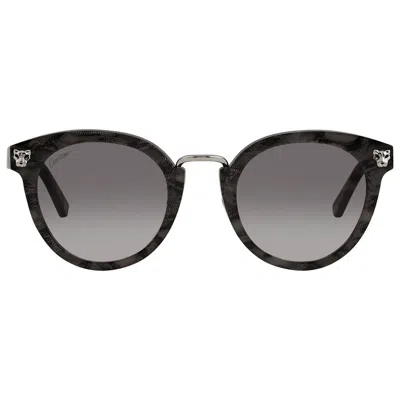 Cartier Panthere De  Grey Havana Round Ladies Sunglasses Ct0142s 004 51 In Gray
