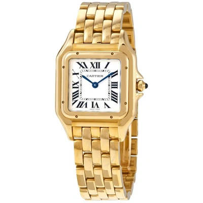Cartier Panthere De  Medium Silver Dial 18kt Yellow Gold Ladies Watch Wgpn0009 In Blue / Gold / Silver / Yellow
