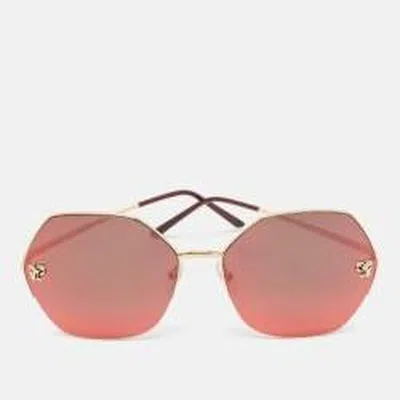 Cartier Panthere De  Pink Mirror Geometric Ladies Sunglasses Ct0332s 005 62 In Red