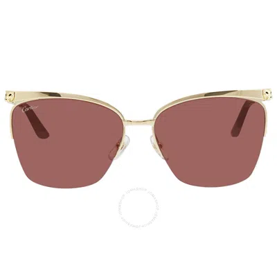 Cartier Panthere De  Red Butterfly Ladies Sunglasses Ct0124s 003 59 In Brown