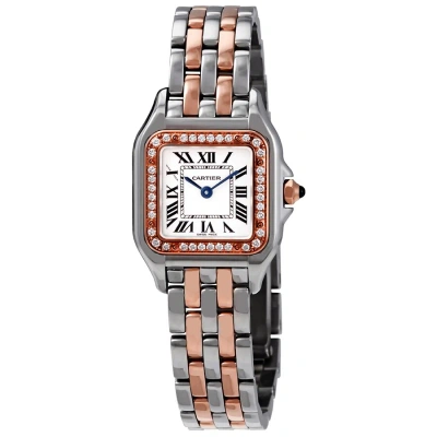 Cartier Panthere De  Silver Dial Steel And 18kt Rose Gold Small Ladies Watch W3pn0006 In Blue / Gold / Rose / Rose Gold / Silver