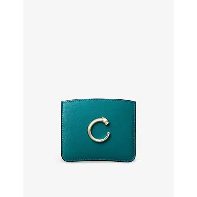 Cartier Panthère De  Simple Leather Card Holder In Blue