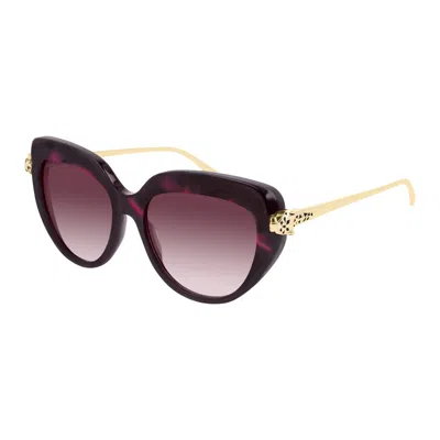 Cartier Panthere De  Violet Cat Eye Ladies Sunglasses Ct0214s 003 55