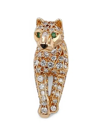Pre-owned Cartier Panthère Diamond And Emerald Brooch In Gold