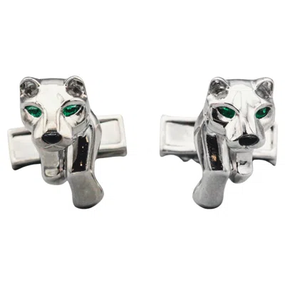 Pre-owned Cartier Panthere Emerald Onyx And 18 Karat White Gold Cufflinks