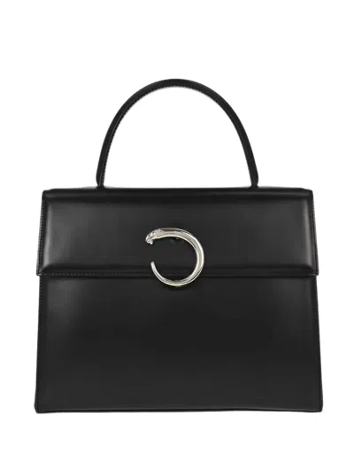 Pre-owned Cartier Panthère Leather Tote Bag In Black