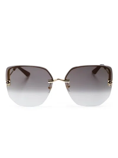 Cartier Panthère Logo Butterfly-frame Sunglasses In Gold