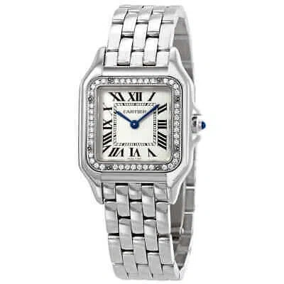 Pre-owned Cartier Panthere Medium Diamond Silver Dial Ladies Watch W4pn0008