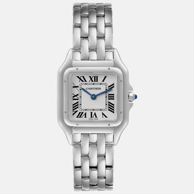 Pre-owned Cartier Panthere Midsize Steel Ladies Watch 27 Mm In Silver
