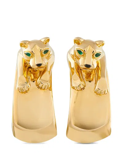 Pre-owned Cartier Panthère Onyx And Emerald Earrings In Gold