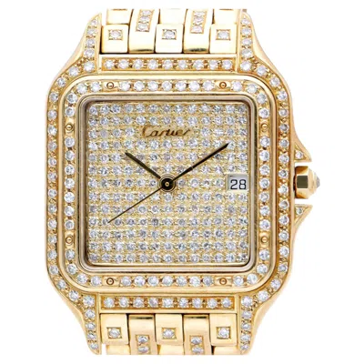 Pre-owned Cartier Panthere Ref 8839 Jumbo 27mm Full Pave Diamond 18k Yellow Gold Watch Set