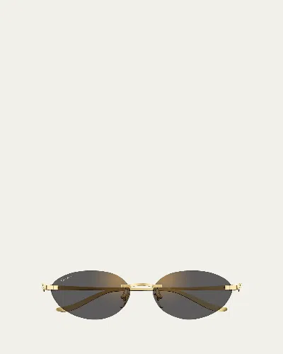 Cartier Panthère Rimless Metal Oval Sunglasses In Green