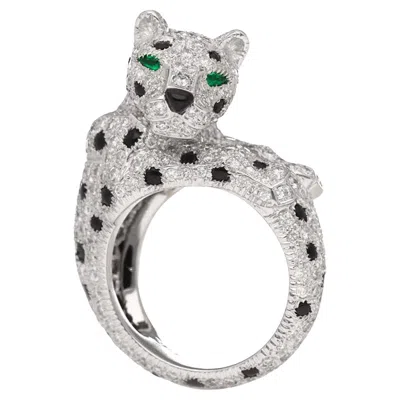Pre-owned Cartier Panthère Ring In Platinum With Diamond, Emerald & Onyx – Us 6 1/4 In Green
