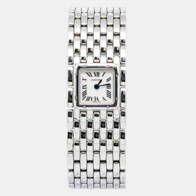 Pre-owned Cartier Panthere Ruban W61001t9 Quartz Mother Of Pearl Stainless Steel Women's Wristwatch 21 Mm In White