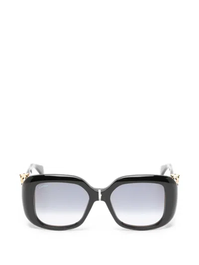 Pre-owned Cartier Panthere Square-frame Sunglasses In Black