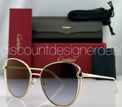 Pre-owned Cartier Panthère Sunglasses Ct0236s 001 Gold Metal Frame Gray Gold Flash Lens 57