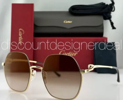 Pre-owned Cartier Panthère Sunglasses Ct0267s 002 Gold Metal Frame Brown Graded Gold Flash