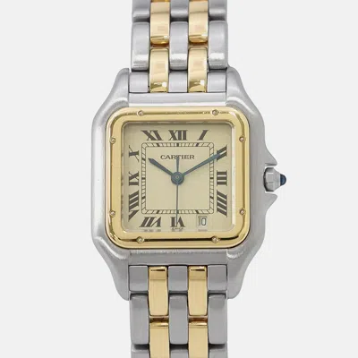 Pre-owned Cartier Panthere W25028b6 Quartz Ivory 18k Yellow Gold Stainless Steel Women's Wristwatch 26.5 Mm In White