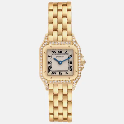 Pre-owned Cartier Panthere Yellow Gold Diamond Ladies Watch 22 Mm In Silver