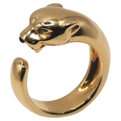 Pre-owned Cartier Panth�re 18k Gold Tsavorite Onyx Open Bypass Panther Ring In Black