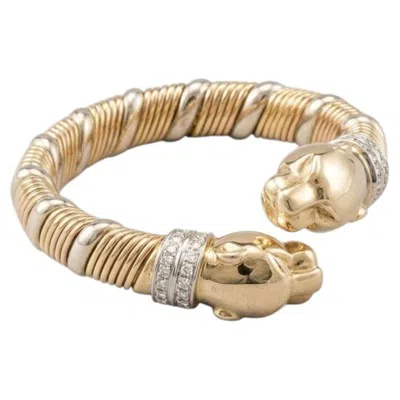 Pre-owned Cartier Panth�re De  Diamond Tricolor Gold Flexible Band Ring In Multiple