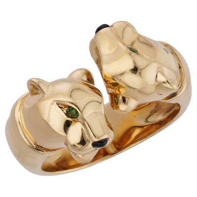 Pre-owned Cartier Panth�re De Onyx Tsavorite Garnet Yellow Gold Ring 53