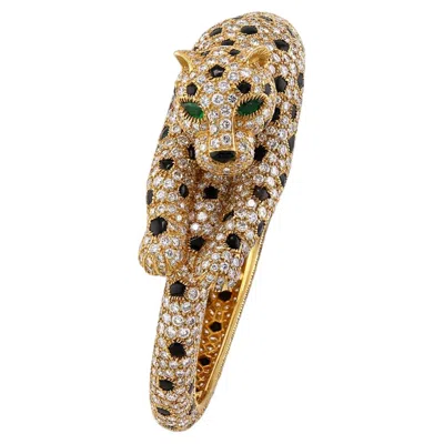Pre-owned Cartier Panth�re Diamond, Onyx & Emerald Bangle In Green