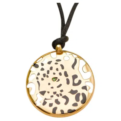 Pre-owned Cartier Panth�re Enamel Tsavorite 18k Yellow Gold Cord Pendant Necklace