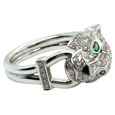 Pre-owned Cartier Panth�re Ring In 18k White Gold With Diamonds, Emeralds & Onyx