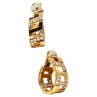 Pre-owned Cartier Paris 18kt Gold Etruscan Earrings Hoops With 2.88 Cts In Vvs Diamonds In Multi