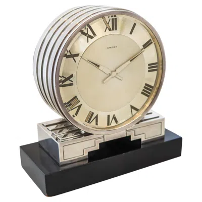 Pre-owned Cartier Paris 1930 Art Deco Desk Partners-clock In Sterling Silver & Lacquer In Sand