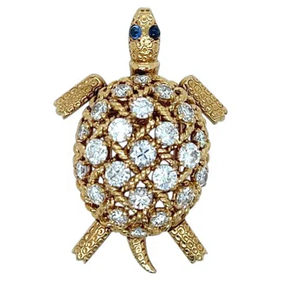 Pre-owned Cartier Paris 1960 Turtle Brooch 18k Yellow Gold 2.20 Cwt Vvs Diamonds