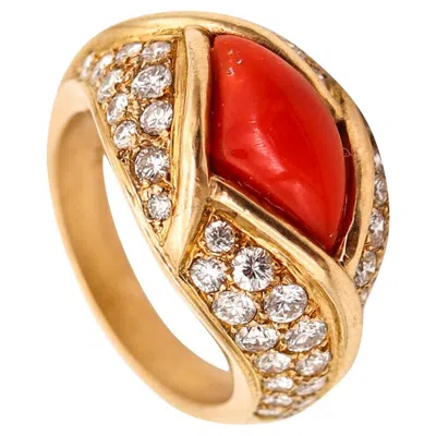 Pre-owned Cartier Paris 1970 Ring In 18kt Yellow Gold With 6.23 Cts In Diamonds & Coral
