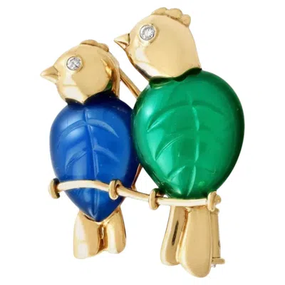 Pre-owned Cartier Paris 1989 Revival Love Birds Diamond And Chalcedony 18k Yellow Gold