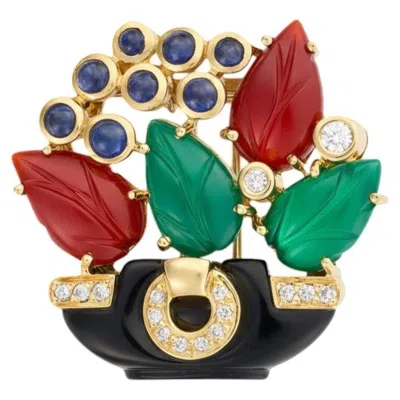 Pre-owned Cartier Paris 1991 Revival "tabriz Collection" Basket Diamond, Chalcedony Brooch In Multi