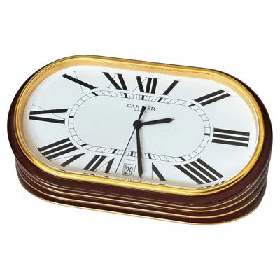 Pre-owned Cartier Paris Accordion Clock With Date And White Roman Numeral Dial Circa 1980