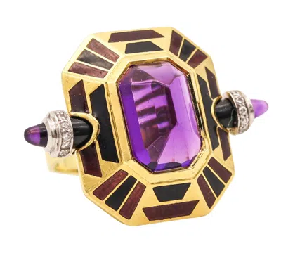 Pre-owned Cartier Paris Art Deco Enameled Cocktail Ring 18kt Gold With Diamonds & Gemstone In Multi