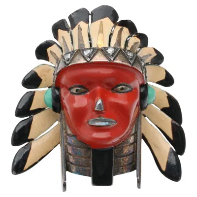 Pre-owned Cartier Paris Art Deco Native American Chief Bust Brooch In Multi