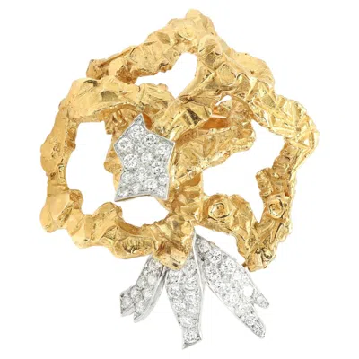 Pre-owned Cartier Paris Brooch Diamond Pin 18k Gold & Platinum Free Form Texture In Multi