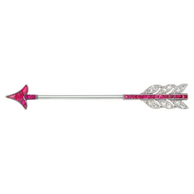 Pre-owned Cartier , Paris Diamond And Ruby Arrow Jabot Brooch In Multiple