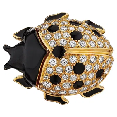 Pre-owned Cartier Paris Diamond Black Onyx Enamel Gold Ladybug Vintage Brooch